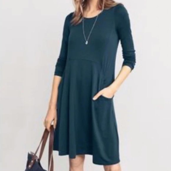 Garnet Hill Dresses & Skirts - Garnet Hill Long Sleeve Teal Tencel Trapeze Dress Women's Size XL
